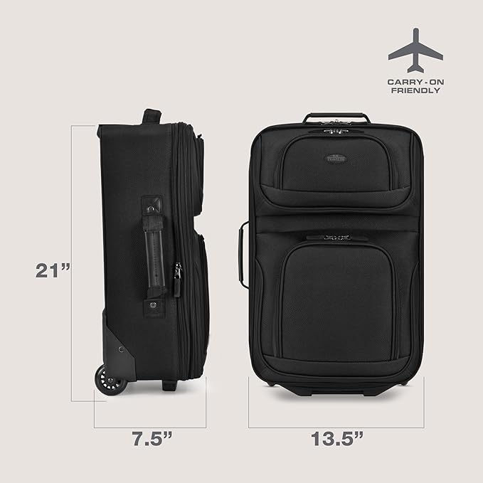 U.S. Traveler Rio Lightweight Softside Rolling Carry-on Suitcase, 2-Wheel Single, Black