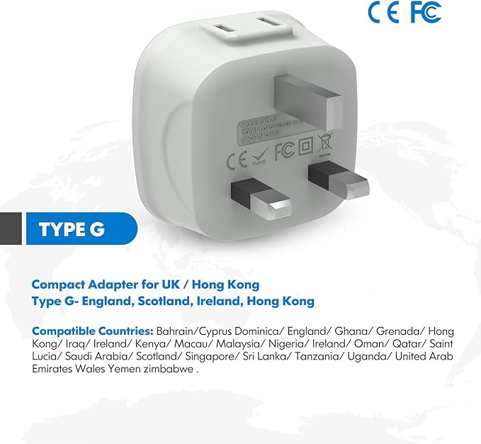 3 Pack UK Ireland Travel Plug Adapter, VINTAR International Power Adaptor with 2 American Outlets, 2 in 1 European Plug Adapter for USA to British England Scotland Irish London Hong Kong (Type G)