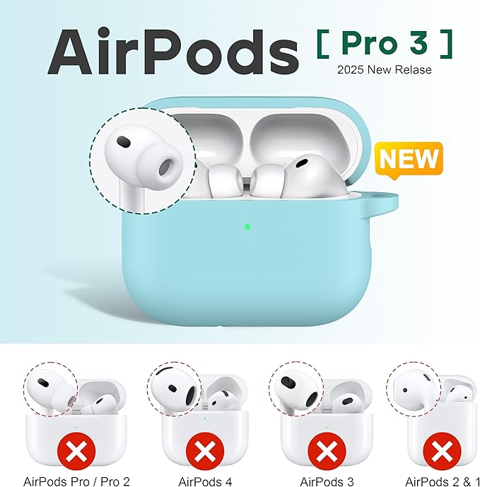 R-fun for AirPods Pro 3 Case (2025), Soft Silicone Protective Case Cover Compatible with Apple AirPods Pro 3rd Generation (USB-C Cable) for Women Men with Cleaning Kit and Keychain, Glow Blue