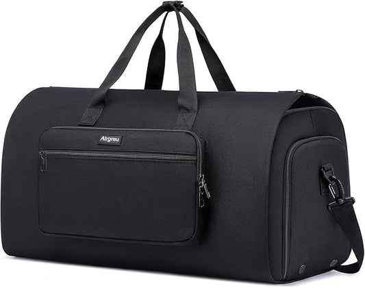 Convertible Duffle Bags for Men, Garment Bag for Travel, Carry on Garment Duffel Bag with Shoe Compartment, 2 in 1 Hanging Dress Suitcase Suit Travel Bags, Black