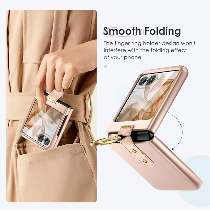Maxdara for Motorola Razr 2026/2025/2024 Case with Ring [Not Fit Ultra or Plus], Moto Razr 2026 & Razr 2025 Case with Built-in Outer Screen Protector Slim Thin Cover (Rose Gold)