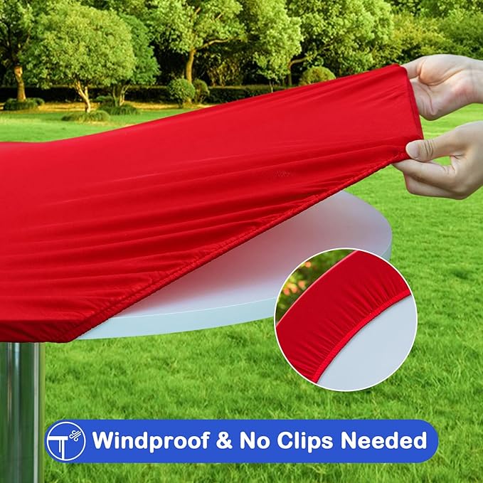 Wolkemer 2 Pack 3 Foot Red Fitted Tablecloth 36 Inch Round Elastic Edges Table Cloth, Spandex Stretch Table Cover with Machine Washable Fabric for Wedding Party Picnic Dining Indoor Outdoor