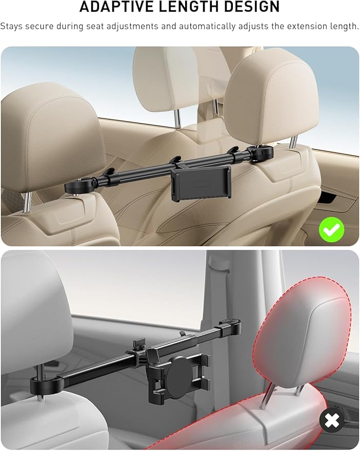 Tryone Car Headrest Tablet Holder for iPad: [Front & Rear Flip Mount] Adjustable Back Seat Tablet TV Portable Screen Holder, Car Road Trip Essentials for Kids Compatible with 4.7-16.1" Devices