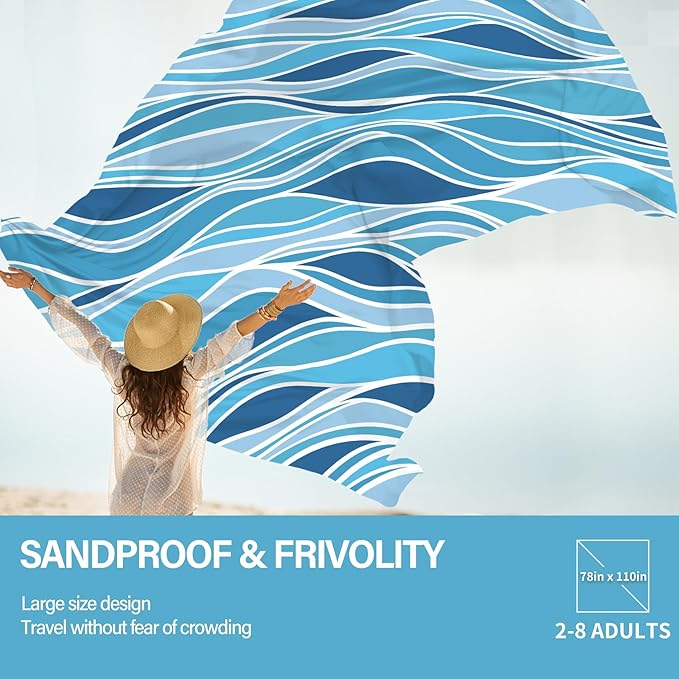 Famstar Beach Blanket Oversized Extra Large 78"X81"/10'X9',Waterproof Sandproof Beach Blanket 2-8 Adults Lightweight Durable for Travel Camping Hiking Picnic