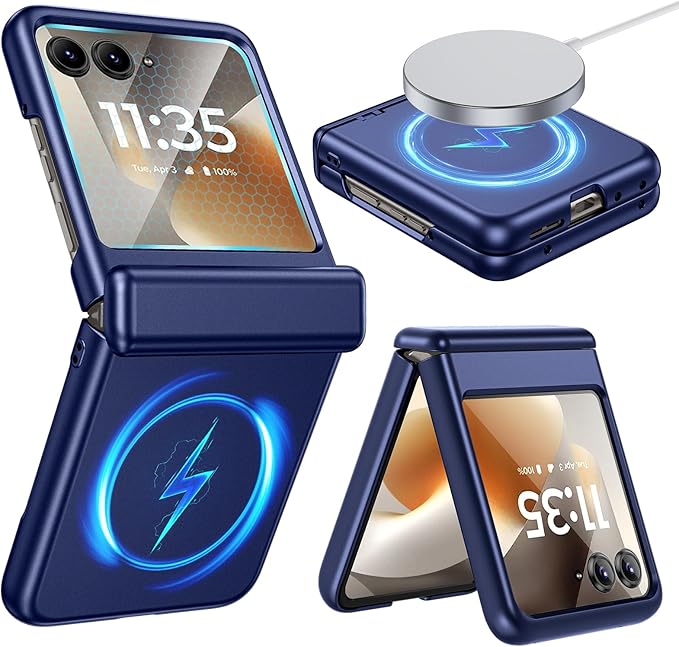 Magnetic for Motorola Razr 2026/2025/2024 Case with Screen Protector[Anti-Scratch][Compatible with MagSafe] Hinge Protection Full Body Shockproof Phone Case for Moto Razr 2026/2025/2024 (Blue)
