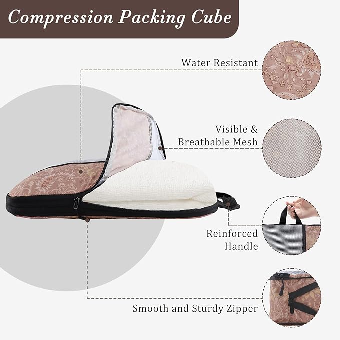 U+U 4 Set Compression Packing Cubes - Ultralight Travel Organizers, Space-Saving Suitcase Organizer, Expandable Packing Cubes for Travel and Family Vacation (Paisley Pattern)