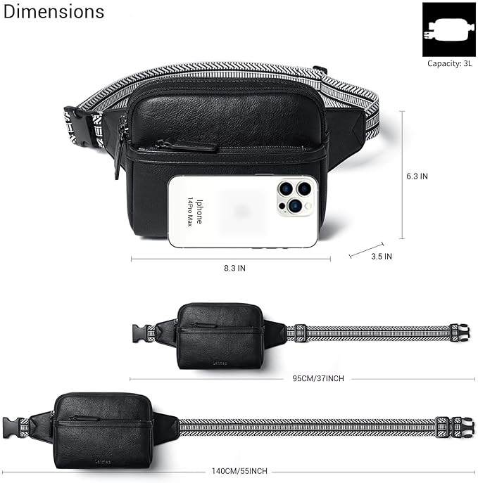 LATMAP 3L Fanny Packs Belt Bag for Women Small Everywhere Crossbody Bag Waist Packs Faux Leather Sling Chest Travel Purse
