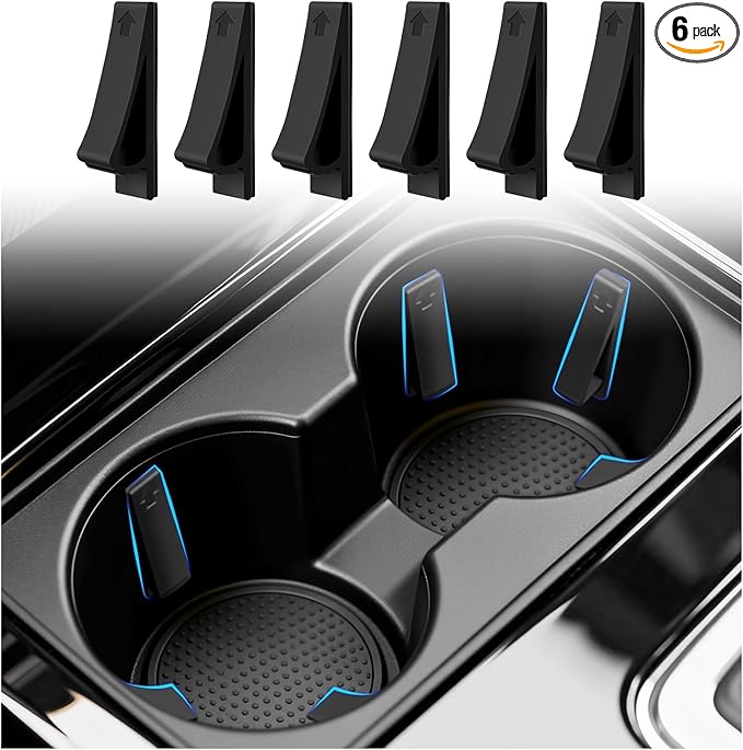 6PCS Car Cup Holder Insert Silicone,Anti-Shake Curve Car Coasters Cupholder Stabilizer for Holding Cups/Bottles,Universal Self-Adhesive Cupholder Insert for Cars/SUVs/Trucks
