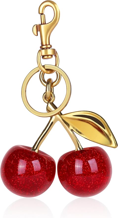 OVRUNS Cherry Bag Charm Cute Cherry Accessories Sparkling Purse Charms for Women
