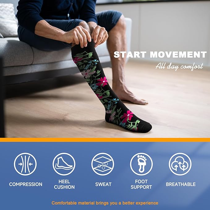 cerpite Compression Socks for Women & Men 6 Pairs Knee High Compression Socks 20-30 mmhg Best for Running,Nurse,Travel