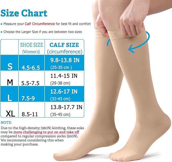 NEENCA 20-30mmHg Medical Compression Socks for Circulation, Edema, Swelling, Varicose veins, Recovery (Skin, Medium)