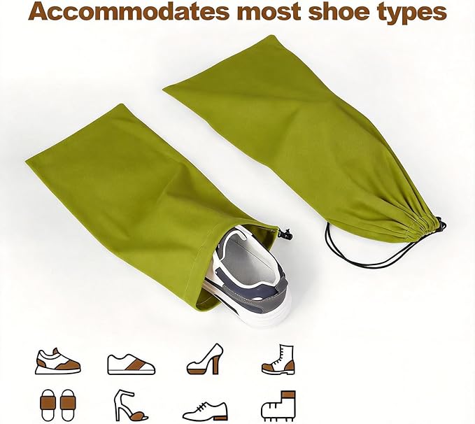 10 Pcs Single Shoe Bags for Travel,18"X9"shoe travel bag for Packing Dustproof Shoe Bag storage Sneaker Travel Bags Washable & Reusable dust bags for Boots Handbags Shoes & Toys (Green)