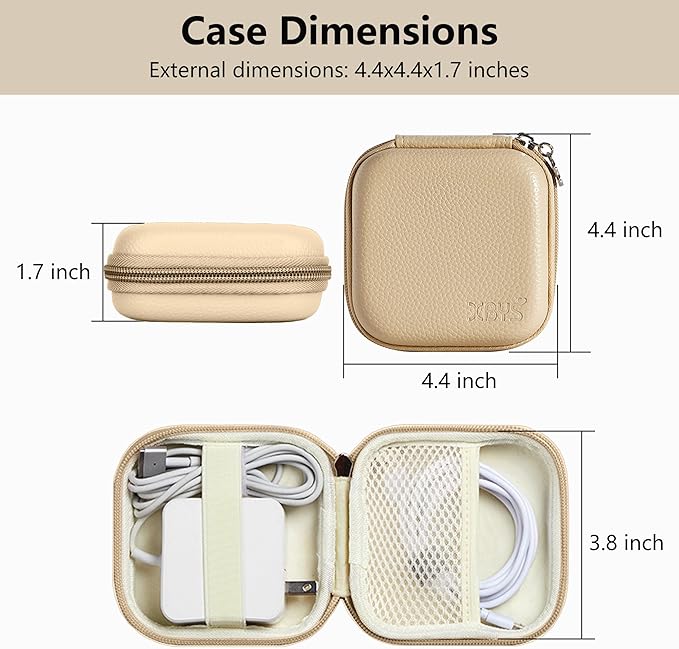 Charger Case for Macbook, Portable Tech Electronic Organizer Bag, Small Travel Storage Pouch for Laptop Accessories, MacBook Power Adapter, Charging Cords, USB Drives (Light Khaki, M)