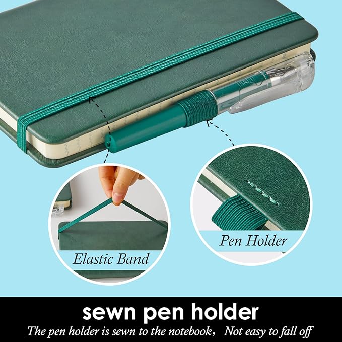 NIRMIRO 3 Pack Pocket Notebook Journals, Mini Small Leather Lined Journal Notebooks for Note Taking, Small Notepad with Pen Holder, Dark Green