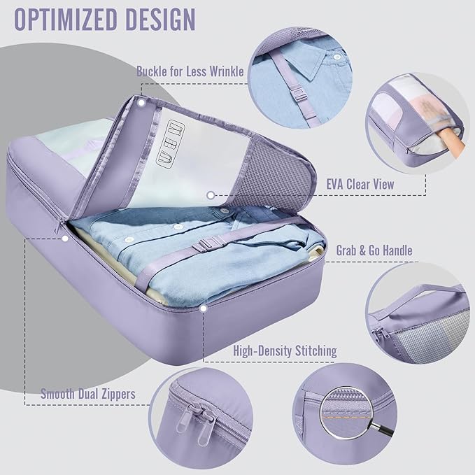 Veken 8 Set Packing Cubes for Travel Essentials,Anti-Wrinkle Buckled Suitcase Organizer for Shoe & Toiletry Bag,Carry On Luggage Bag for Airplane & College Dorm Room Accessories,Women Men Gifts