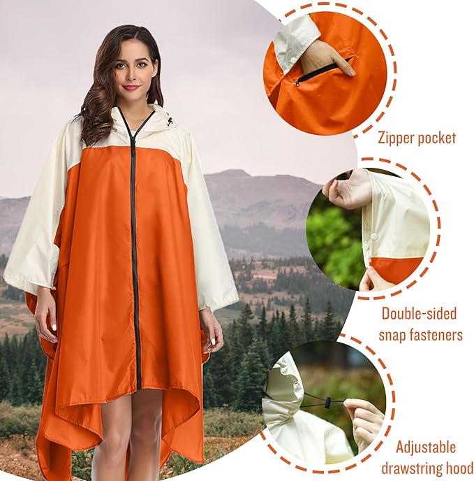 SaphiRose Unisex Rain Poncho Waterproof Raincoat Hooded for Adults Women with Pockets