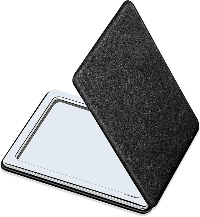 Compact Vanity Mirror for Men, Black, Travel Makeup Mirror for Handbag Pocket Wallet, Portable Double-Sided Magnifying Cosmetic Mirror for Daily, Work, Business
