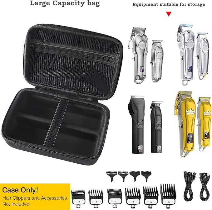 Hard Case for Hair Cutting Clippers, Professional Barber Storage Organizer Bag, Compatible with Ufree FADEKING Romanda Novah KIKIDO Wahl, Travel Razor Trimmer Case