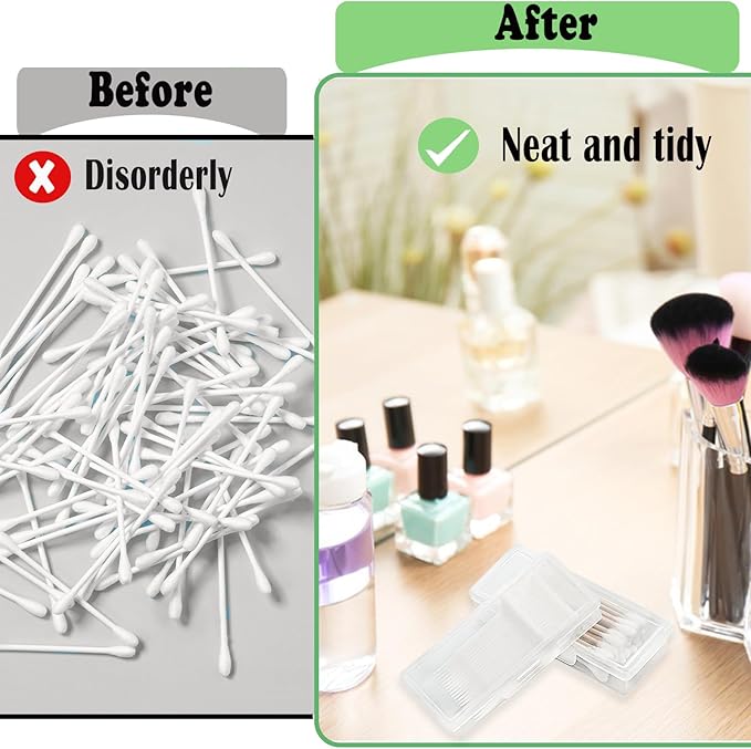 Cotton Swab Holder for Travel, 4 Pcs Portable Small Dental Floss Holder Clear Plastic Cotton Pad Holder, Travel Floss Picks Case with Dustproof Lid for Bud Hair Ties Floss