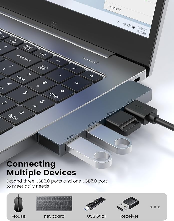 USB Hub, Fidioto 4-Port USB Hub(1 * 3.0 Hub, 3 * 2.0 Hub) USB Splitter for Laptop,Windows PC,Mac,Printer,Flash Drive,Mobile HDD, Notebook PC