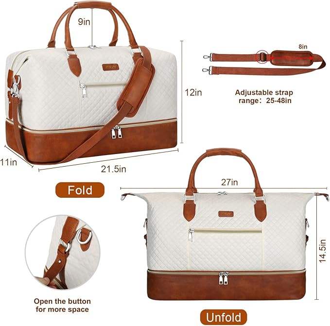 ITIEZY Weekender Overnight Bag for Women - Large Travel Duffel Bag with Shoe Compartment, Gym Duffel Bag Hospital Bag Carry On Tote Bags for Airplanes with Crossbody Bag Toiletry Bag 3Pcs Set