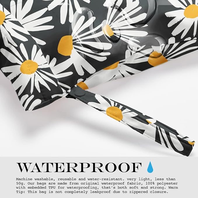 Wet Bag, Wet Dry Bag, Wet Bag for Swimsuit, Travel, Beach, Pool, Diapers, Dirty Yoga Gym Clothes, Toiletries, Makeup Bag, Waterproof Reusable Cute Daisy Floral Flower