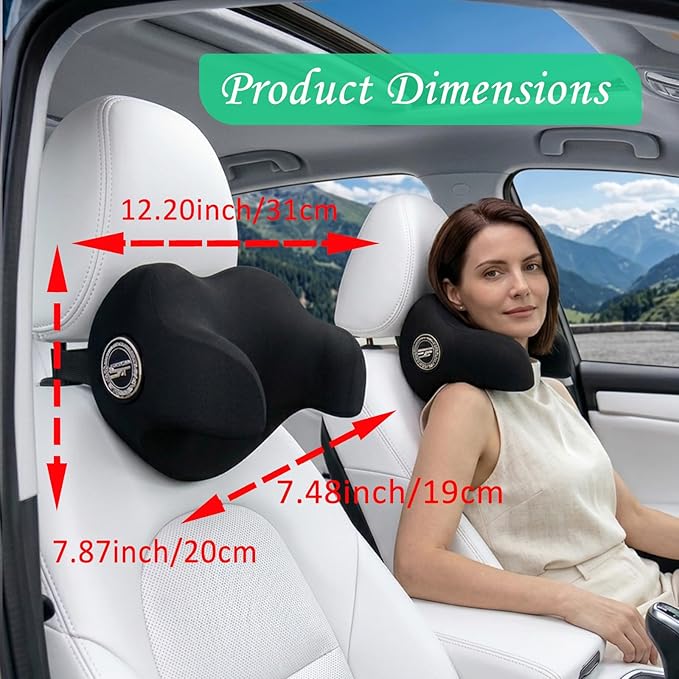SPRFUFLY U-Shaped Car Headrest Pillow for Sleeping, 100% Memory Foam Car Pillow with Breathable Removable Cover, Ergonomic Design - Ideal Car Companion for Naps & Neck Pain Relief (Black, 1PC)