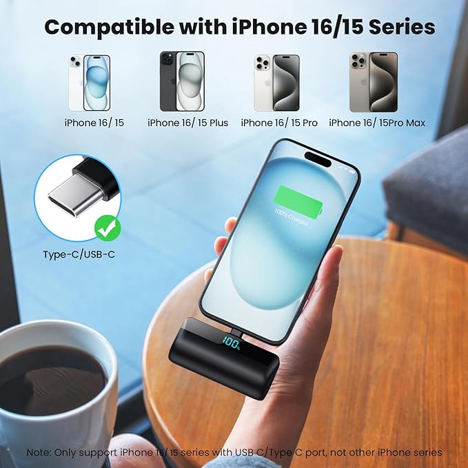 [2-Pack]Mini Portable Charger for iPhone 17/16,Upgraded 5500mAh PD Fast Charging USB C Power Bank,Travel Essentials Battery Pack for iPhone 17/17 Pro Max /Air/16/15 Series Galaxy Android-Black+Purple