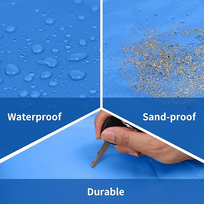 Frelaxy Pocket Picnic Blanket, Waterproof Sandproof Beach Mat, Compact Camping Tarp for Festivals, Hiking, Travel, Outdoor Recreation (Blue, 35'' x 57'')