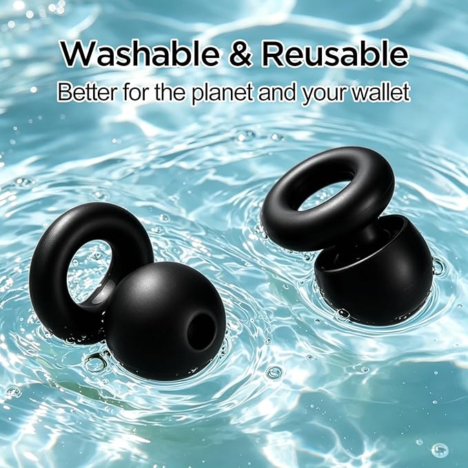 Ear Plugs for Noise Reduction–Super Soft, Reusable Hearing Protection in Flexible Silicone for Sleep, Noise Sensitivity & Flights-8 Ear Tips in XS/S/M/L–27dB Noise Cancelling–Black