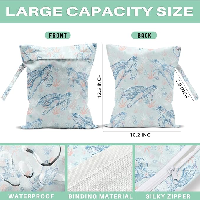 Turtle Wet Dry Bags for Diaper Waterproof Swimsuit Washable Reusable Bag for Beach Diapers Dirty Yoga Gym Clothes Plant Gifts for Men Women Friend