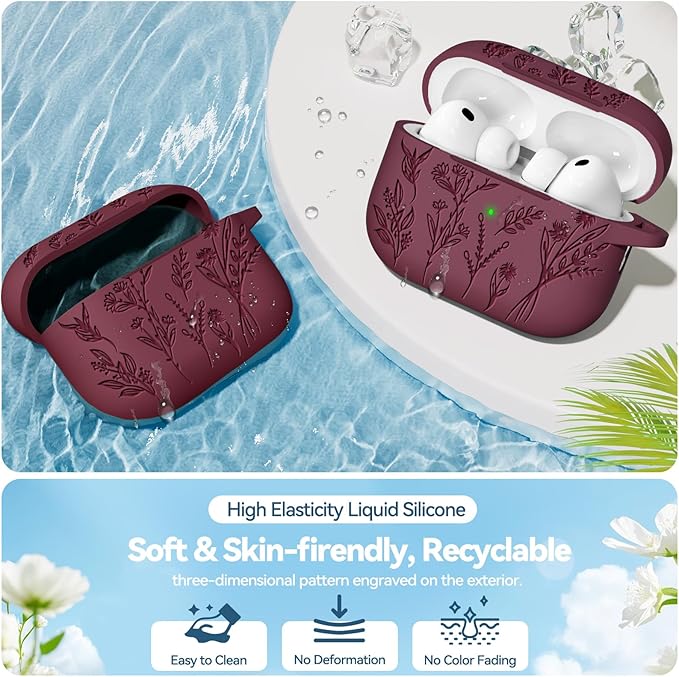 for Airpods Pro 3 Case, Flower Engraved Cases for Apple AirPods Pro 3rd Generation 2025, Soft Silicone Cover for Men Women Girly with Cleaning Kit & Keychain, Anti-Scratch, Shockproof