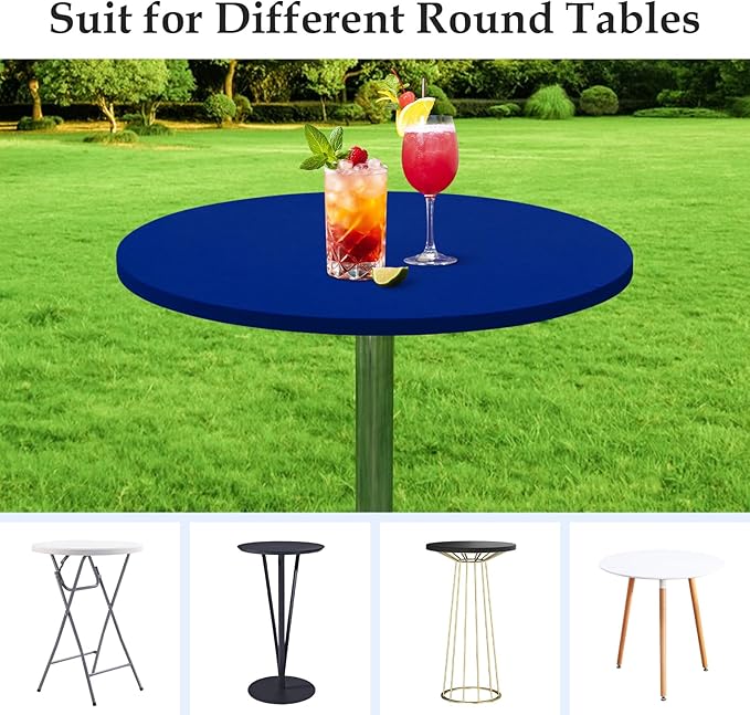Wolkemer 4 Pack 2 Foot Blue Fitted Tablecloth 24 Inch Round Elastic Edges Table Cloth, Spandex Stretch Table Cover with Machine Washable Fabric for Wedding Party Picnic Dining Indoor Outdoor