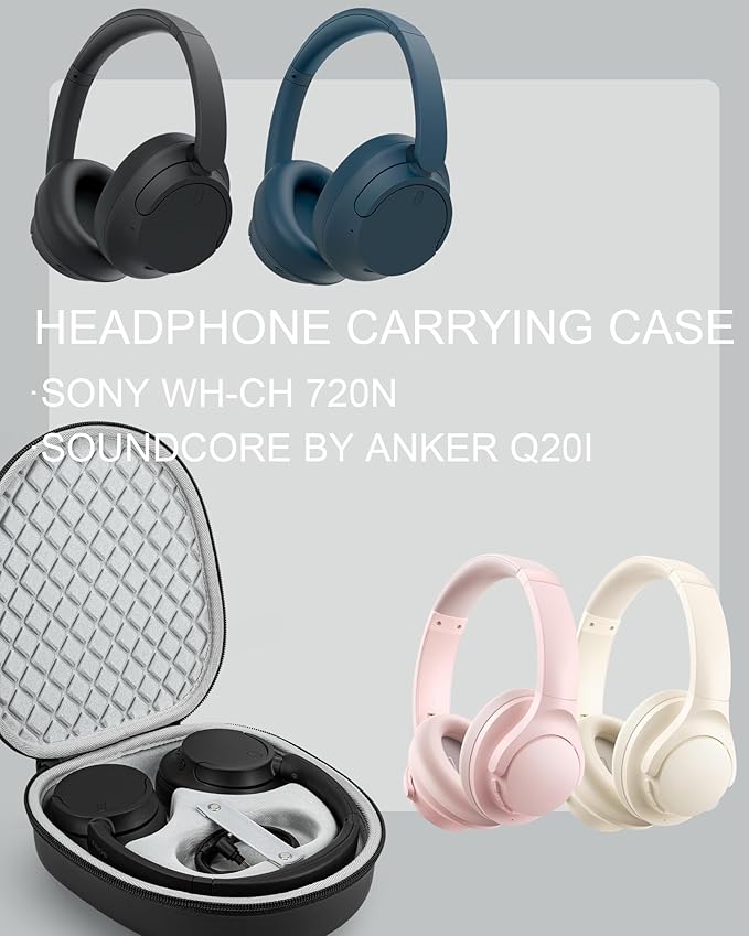 Headphone Case for Sony WH-CH720N Soundcore by Anker Q20i, Hard Portable Over Ear Headphone Carrying Case, Wireless Headphone Storage Protective Case for Travel Home (Black-Pattern)