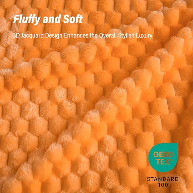 Bnuitland Soft Flannel Throw Blanket(50X40 inches), 3D Jacquard Fluffy Lightweight Fleece Throw Blanket for Babys and Pets,300 GSM Cozy Warm Bed Sofa Fleece Blanket for All Seasons,Light Orange