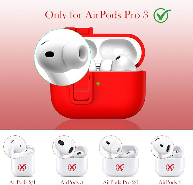 R-fun for AirPods Pro 3 Case with Cleaning Kit, Soft Liquid Silicone Rubber Protective Cover, Compatible with AirPods Pro 3rd Generation Case (2025), Compatible with MagSafe, Red