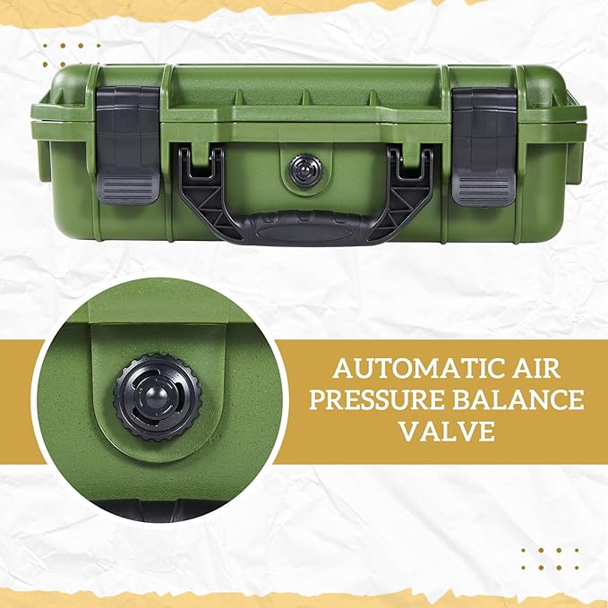Relaxweex 1 Pcs Waterproof Hard Case with DIY Customizable Foam Insert Portable Protective Case with Knife for Camera Drones Equipments Tools Test Instruments(Green,16.3 x 12.4 x 6.5 Inch)