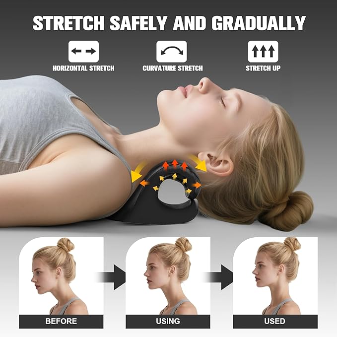 ACIXX Neck Stretcher and Cervical Traction Device, Relaxer for TMJ Pain and Shoulder Pain Relief, Cervical Traction Device Pillow, Spine and Neck Corrector(Black)