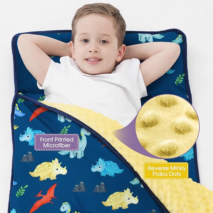 ACRABROS Toddler Nap Mat with Pillow and Blanket, Large Rolled Napping Mats,Slumber Bags for Boys Girls,Kids Sleeping Bag for Daycare, Preschool Travel
