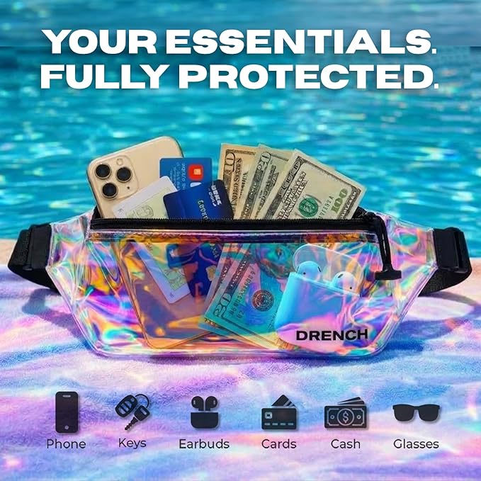 DRENCH Iridescent Waterproof Fanny Pack | Submersible Dry Bag Waist Pouch for Swimming, Snorkeling & Kayaking | Waterproof Phone Case & Underwater Phone Holder for Beach, Pool Parties & Travel