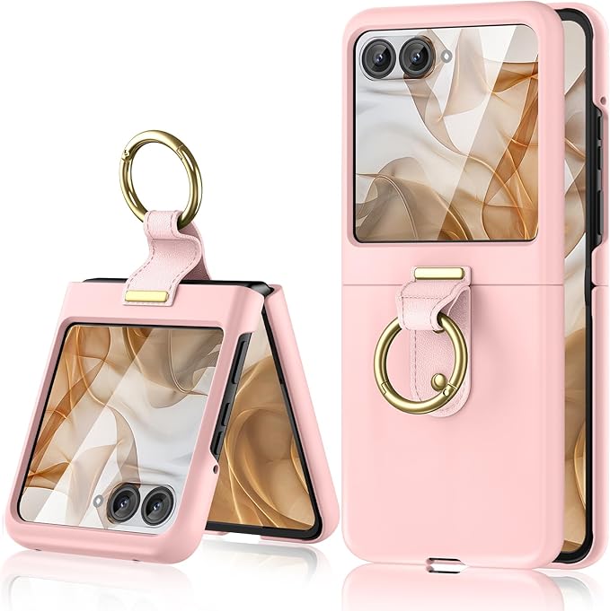 Maxdara for Moto Razr 2026/2025/2024 Case with Ring Holder [Not Fit Ultra or Plus], Motorola Razr 2024 Case with Screen Protector, Slim Case for Moto Razr 2026 & Razr 2025 (Pink)