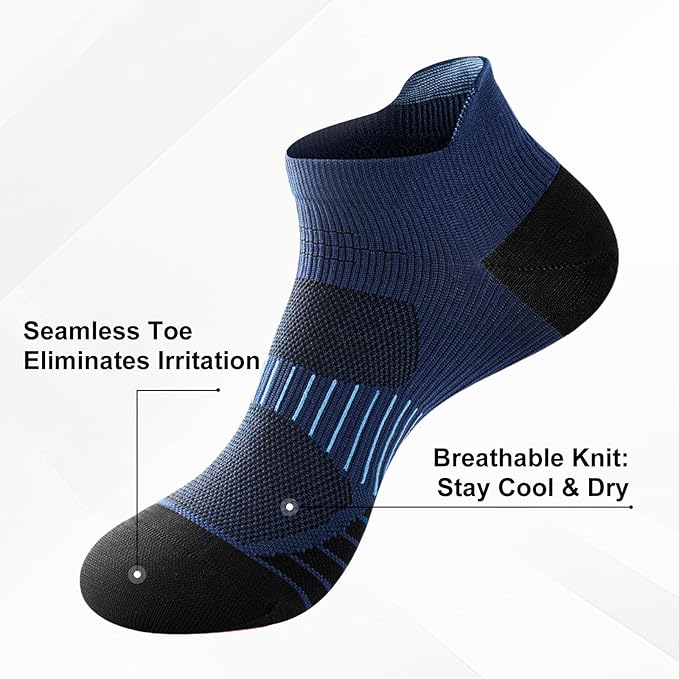 Ankle Compression Socks for Men and Women 6 Pairs, Low Cut Breathable Seamless short Running Socks with Arch Support