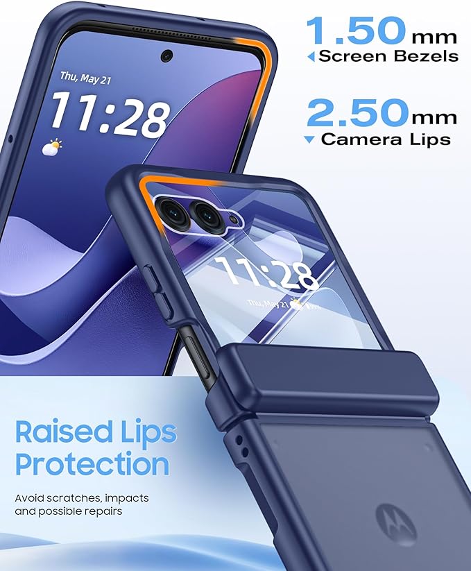 for Motorola Razr Ultra 2026 Case/Razr Ultra 2025 Case with Hinge Protection, Screen Protector, Skin Feel Translucent Frosted, Shockproof Slim Cover for Razr Ultra 2026/2025 -Blue