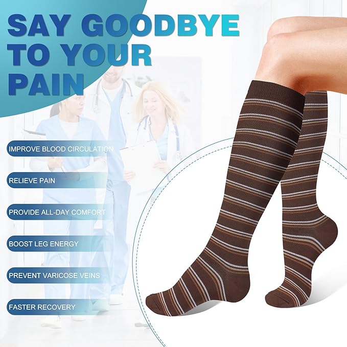 cerpite Compression Socks for Women & Men Circulation 8 Pairs Compression Socks 20-30 mmhg Best for Running,Nurse,Travel