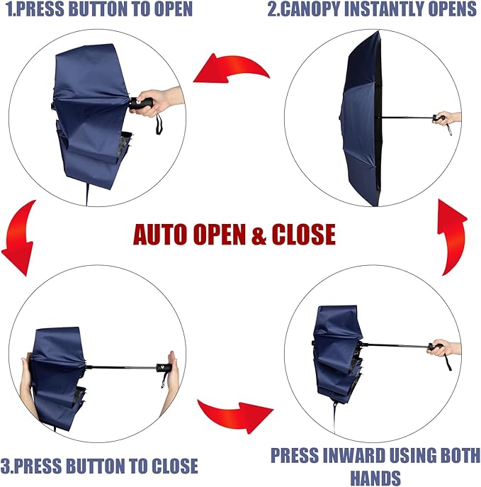 Jexine 6 Pcs Windproof Travel Umbrella for Rain Compact Small Automatic Lightweight Portable Umbrella for Men Women Backpack