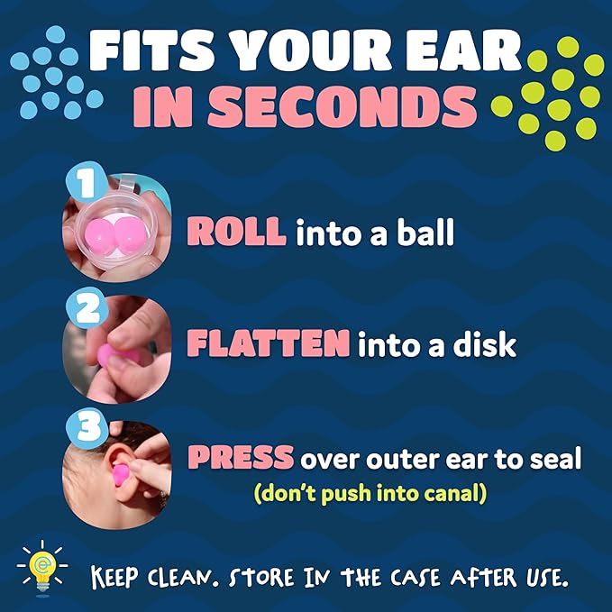 Earvolution Floating Putty Buddies Swim Earplugs - Doctor-Invented, Made in USA, Moldable Premium Silicone Plugs Help Prevent Swimmer's Ear, 3 Pair Pack - Hot Pink