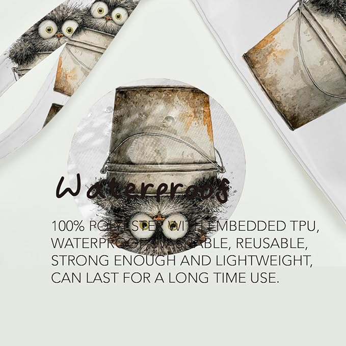 Fokongna Cute Print Wet Bag, Small Portable Waterproof Multi-Functional Organizer for Women, Beige Bucket Grey Cat, Ideal for Daily, Beach & Travel