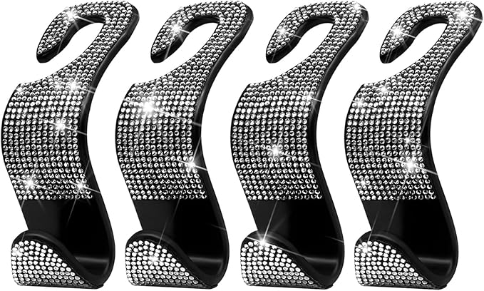 Car Purse Hook Bling Car Headrest Hook for Women Girls, 4 Packs Auto Back Seat Hangers Rear Headrest Hook for Purse, Bag, Handbag, Grocery (Silver)