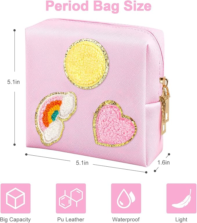 airogym Period Bag for Women, Sanitary Napkin Storage Bag, Functional PU Leather Sanitary Pad Bags for Panty Liners, Tampons, Menstrual Cup Pouches, Sanitary Pads Organizer with Zipper