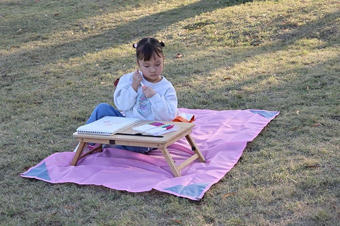 Orga'Neat Pocket Picnic Blanket, Beach Mat Waterproof Sandproof, Compact Lightweight Small Tarp for Camping, Hiking, Backpacking, Festival, Travel, Foldable in Bags (Pink/Grey, 55"x39")